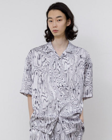 Moire satin open collar shirt – 08sircus