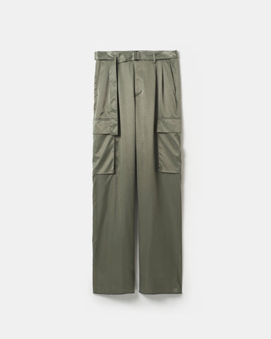 Satin belted cargo pants