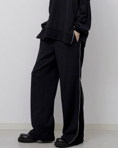 Fine poly×organic cotton pile side zip pants