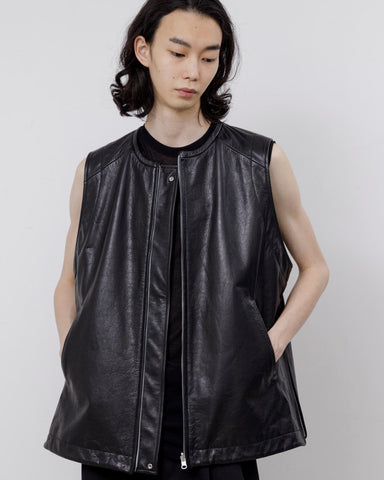 Cow leather reversible zip up vest