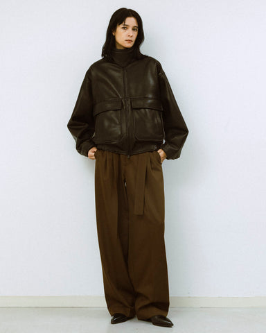 Dobby cloth 2tuck belted wide pants
