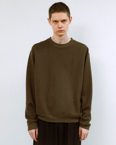 Damage jacquard terry crew neck sweater