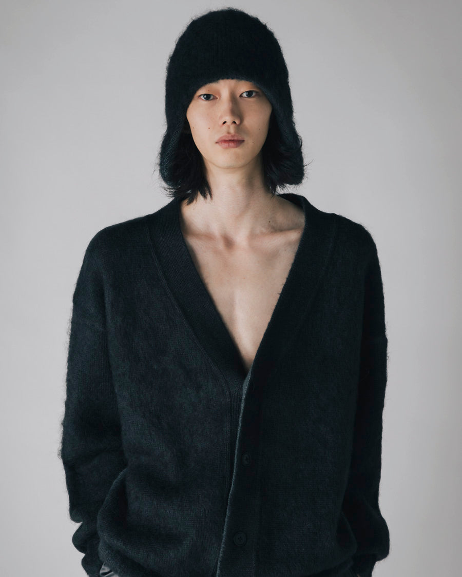 カーディガン 「UNISEX」Mourine Brushed Kid 明るく Mohair V-Neck Knit Cardigan/ ムリネブラッシュドキッド