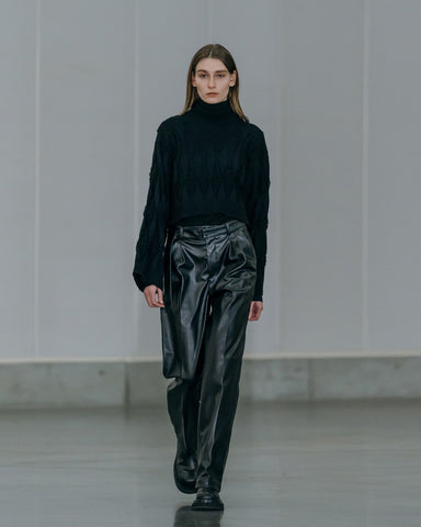 Synthetic leather bonding belted pants